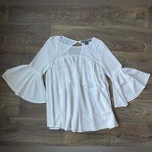 French Connection White Sheer Babydoll Bell Sleeve Boho Top XS Cottagecore